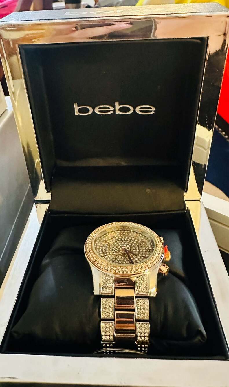 bebe Women's Two-Tone Rose Gold and Silver Ice Pave Crystal Chronograph Watch
